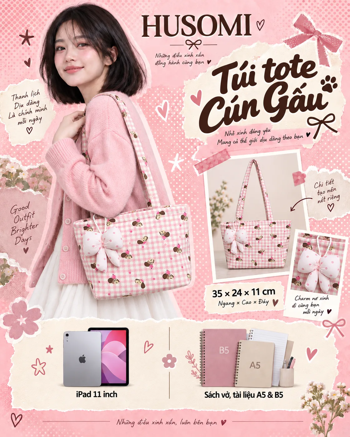 Túi Tote Nữ Hình Cún Gấu
