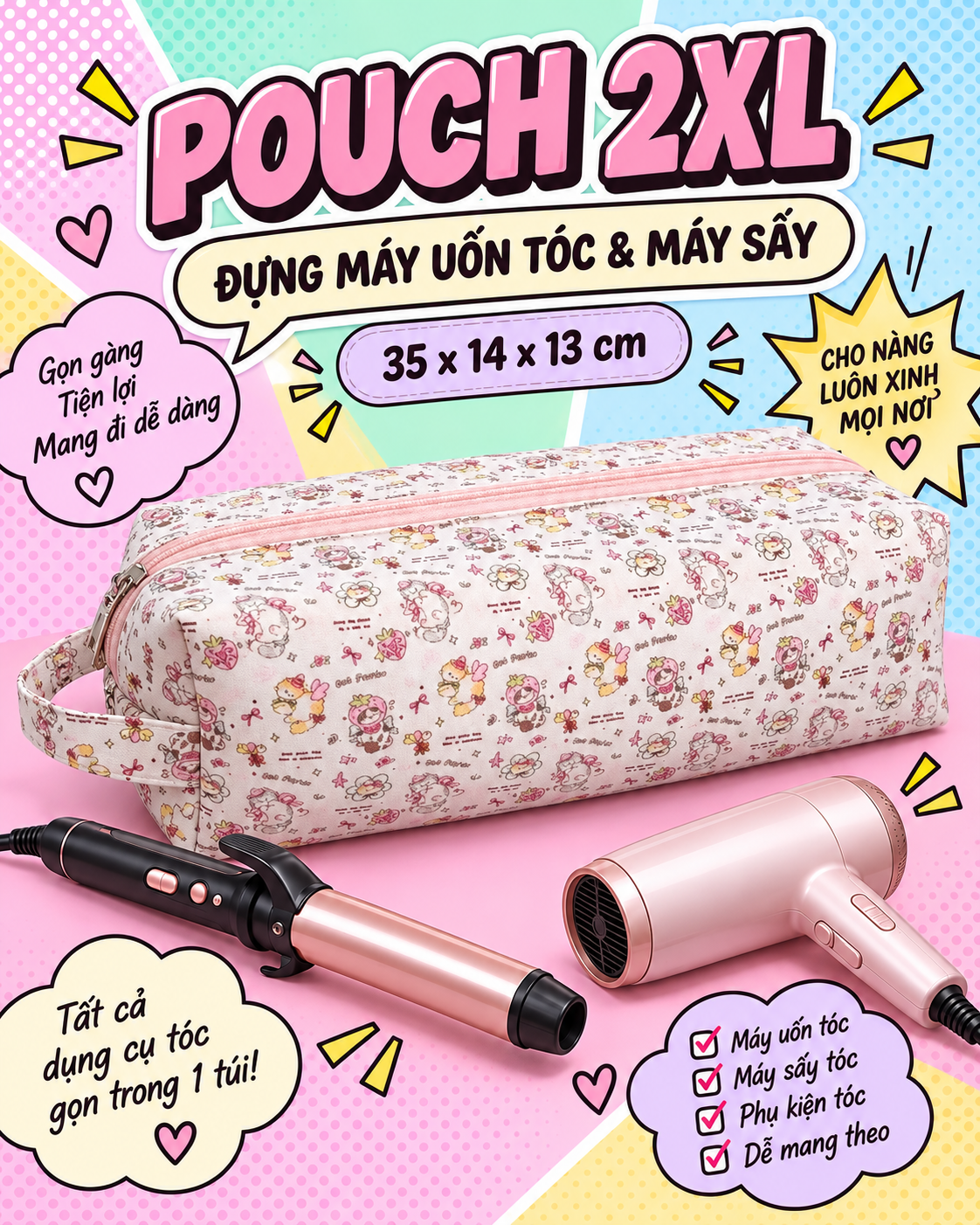 Túi đựng máy uốn tóc, máy sấy tóc size 2XL form cứng — ảnh 10