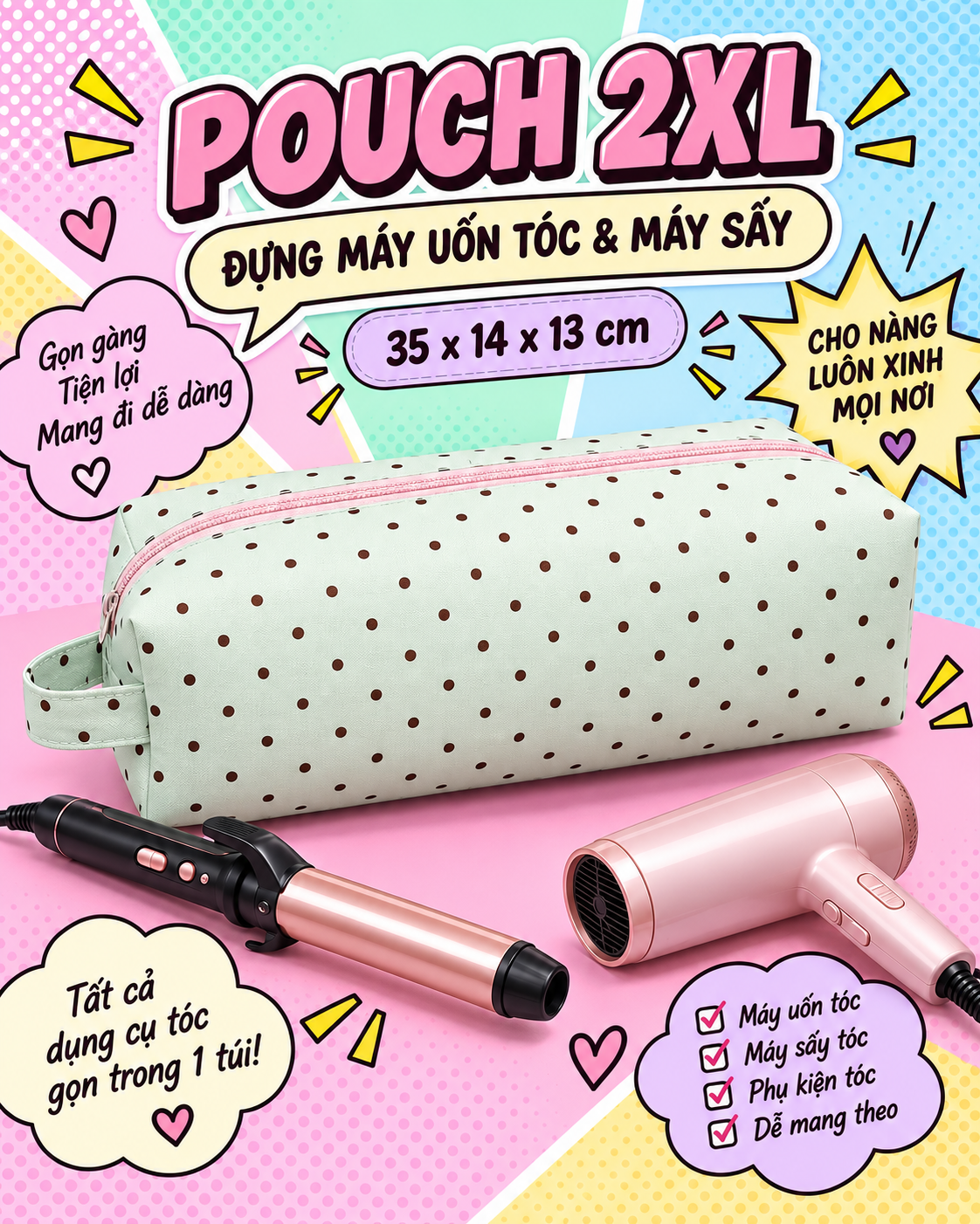 Túi đựng máy uốn tóc, máy sấy tóc size 2XL form cứng — ảnh 7