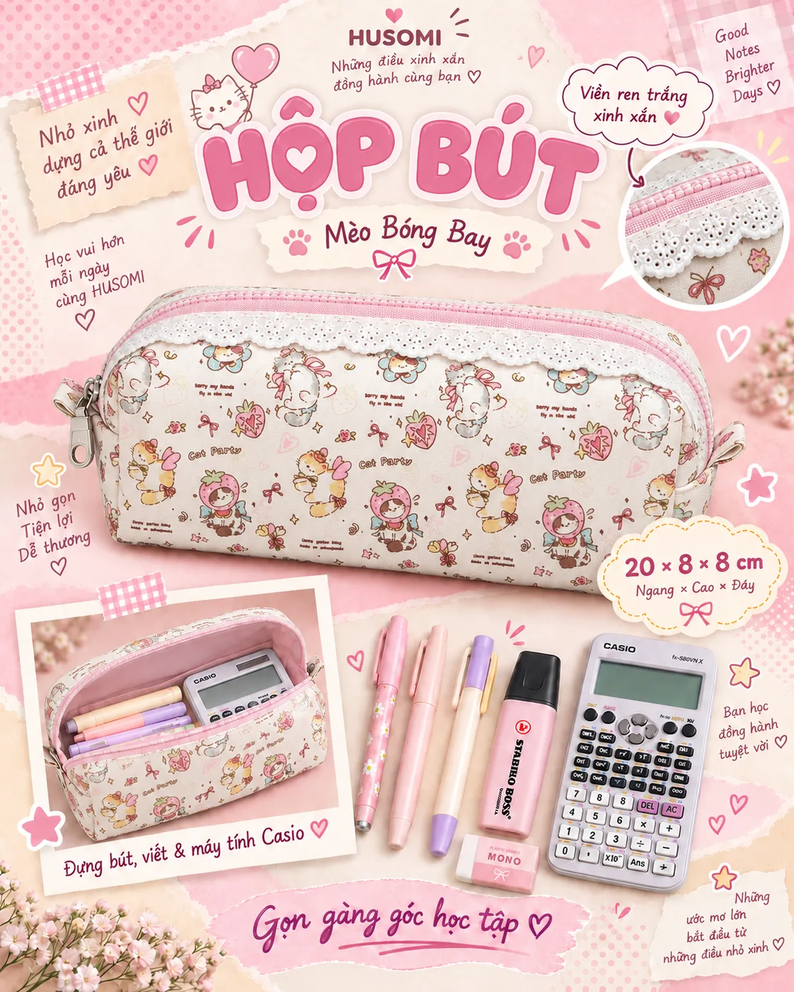 Hộp bút cute form đứng 20 × 8 × 8 cm — ảnh 4