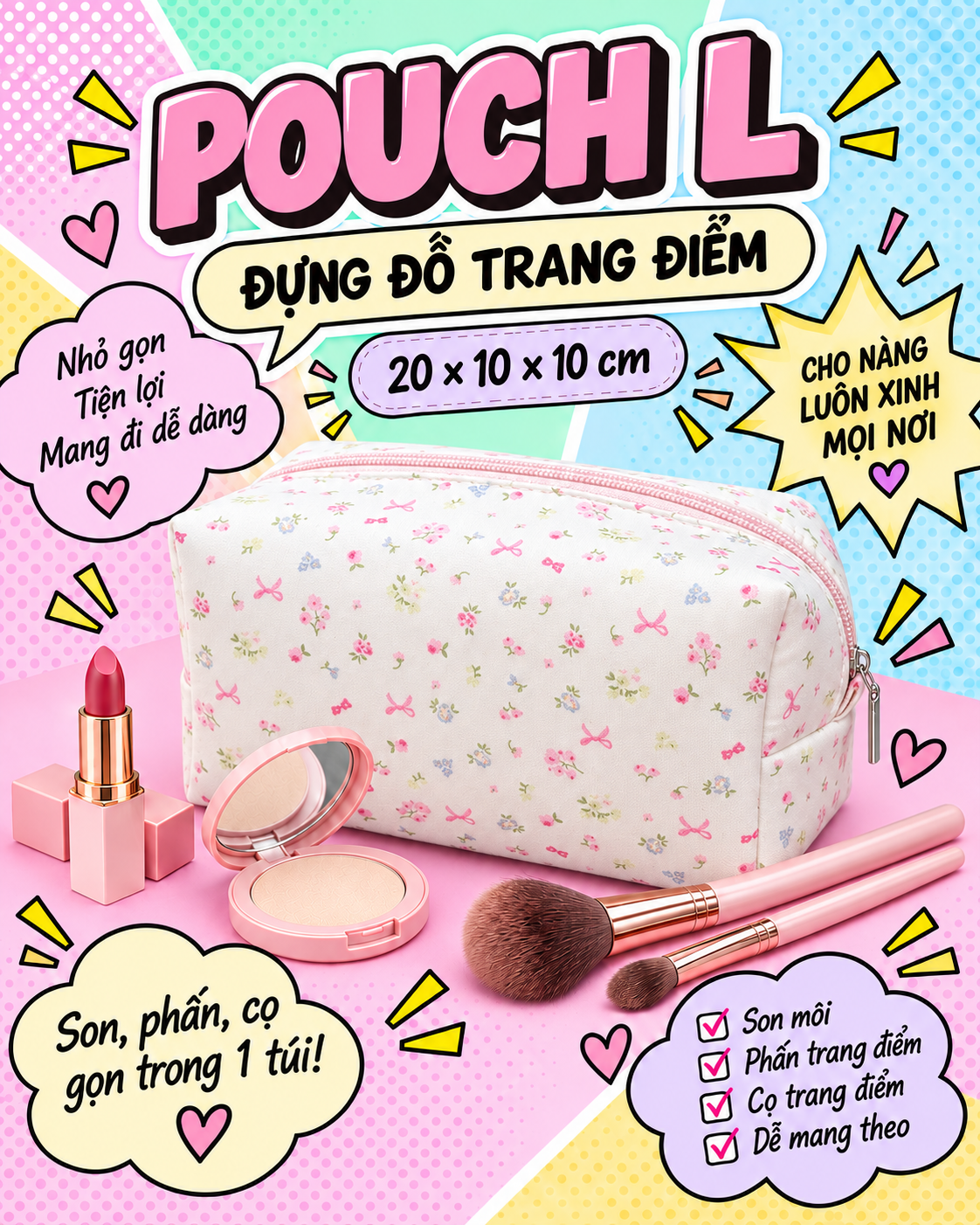 Túi đựng mỹ phẩm, đồ make up size L form đứng — ảnh 3