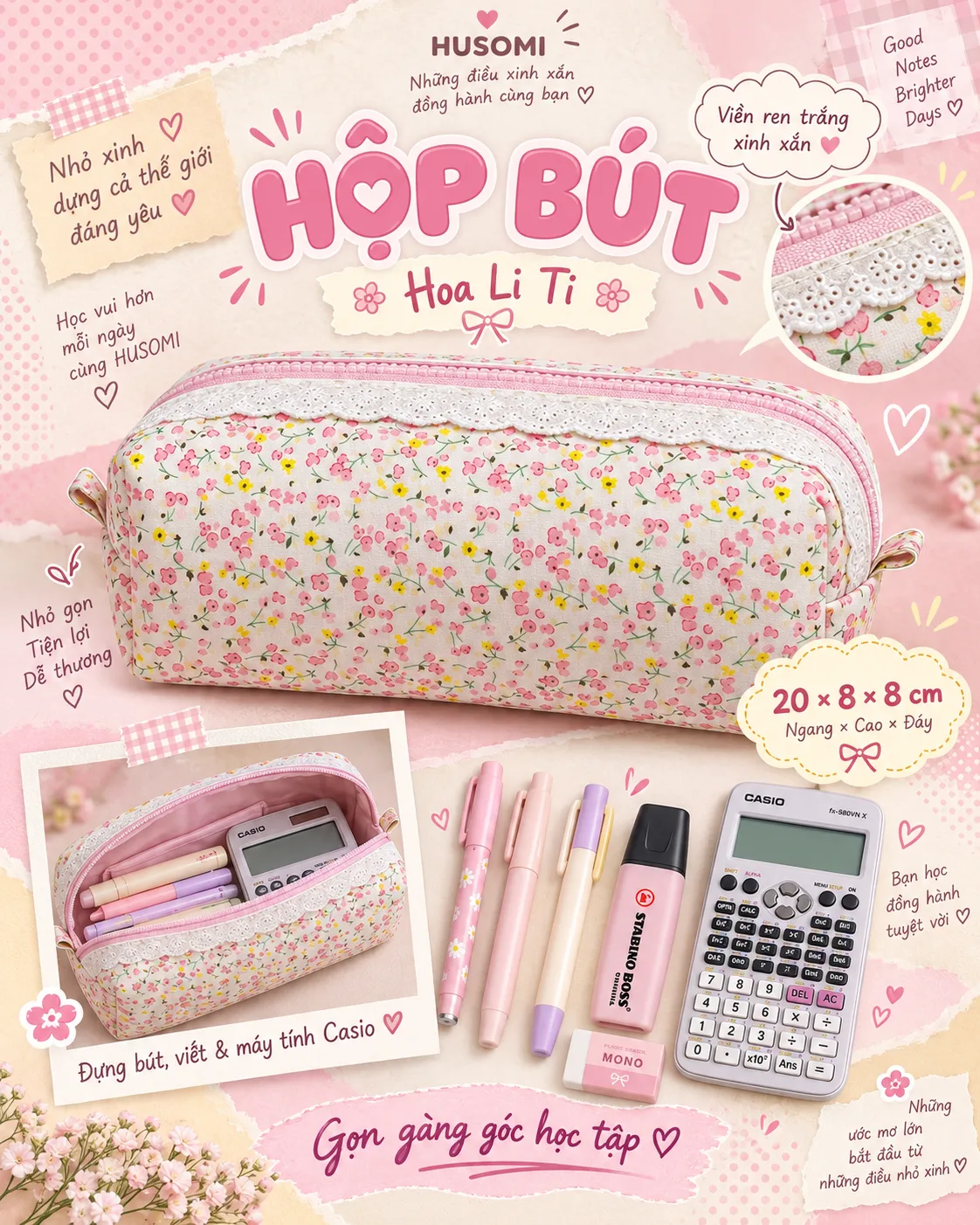 Hộp bút cute form đứng 20 × 8 × 8 cm — ảnh 5