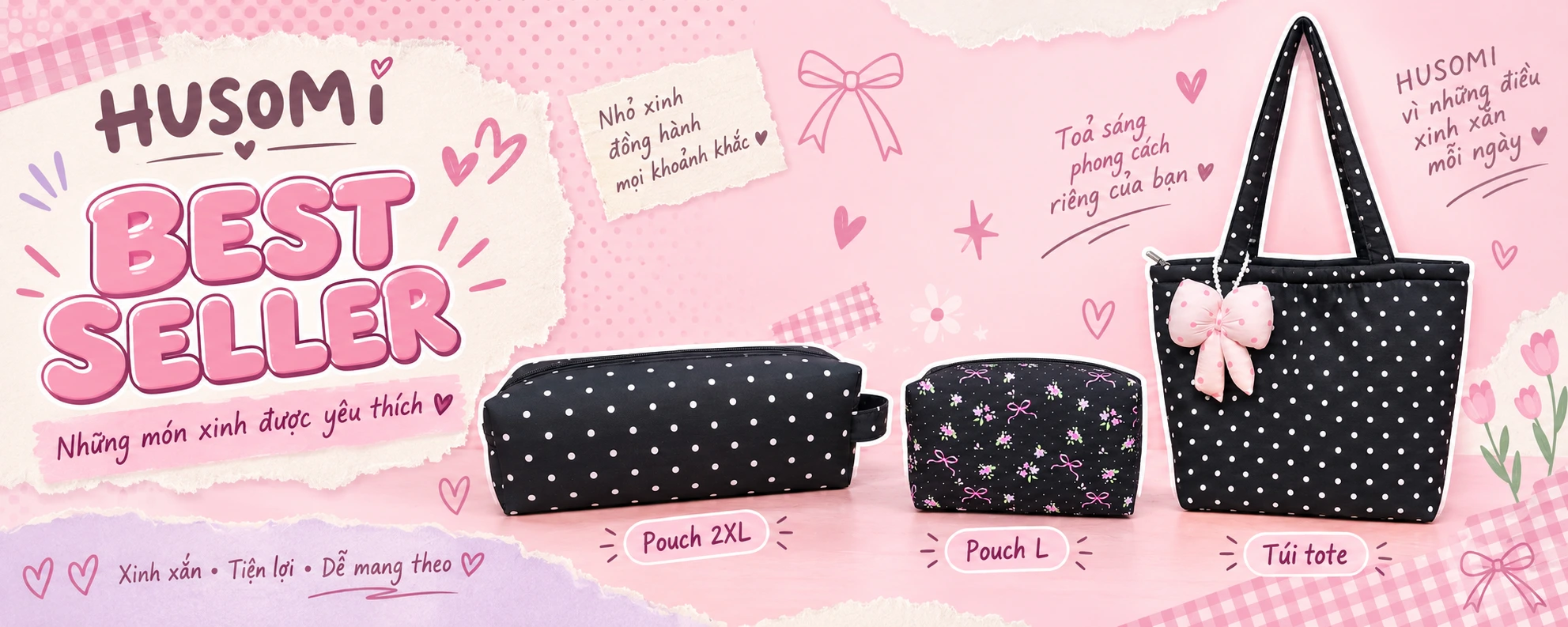 Husomi — phụ kiện thời trang nữ: túi tote, túi xách và pouch đa năng